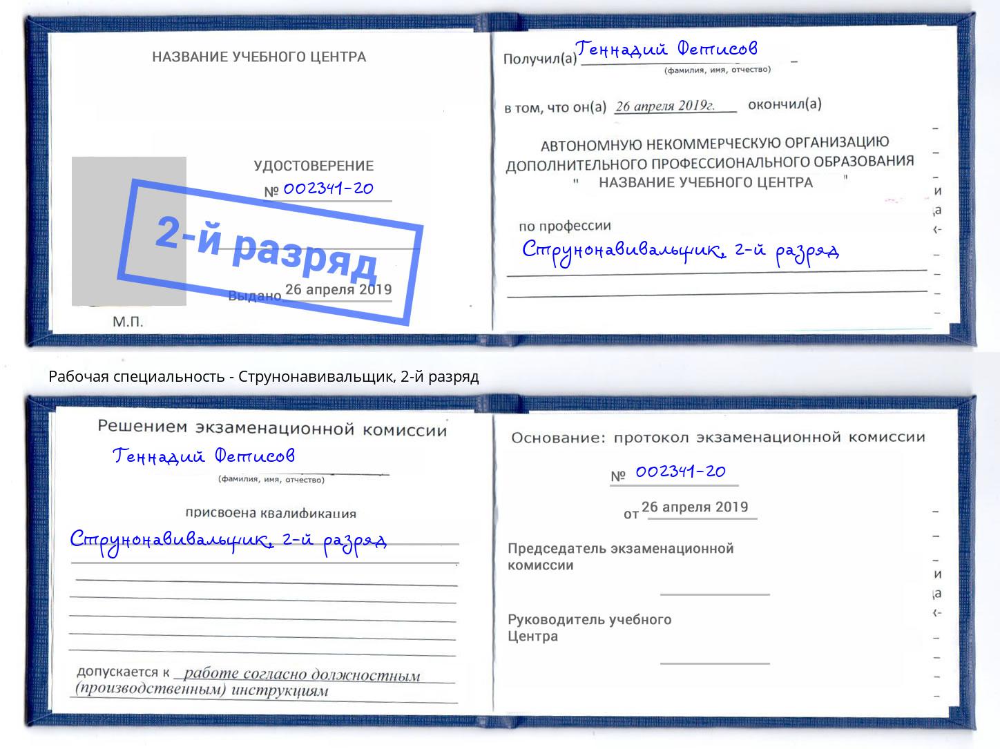 корочка 2-й разряд Струнонавивальщик Железнодорожный