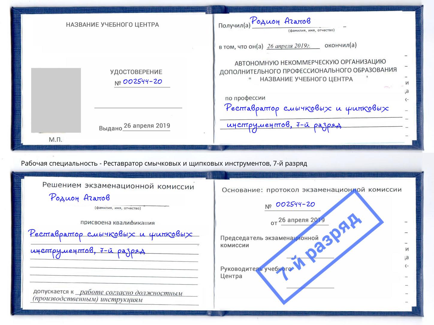 корочка 7-й разряд Реставратор смычковых и щипковых инструментов Железнодорожный