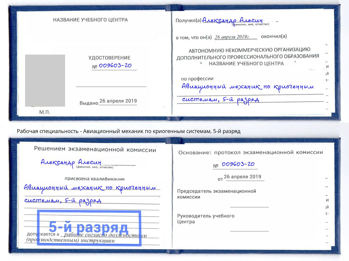 корочка 5-й разряд Авиационный механик по криогенным системам Железнодорожный