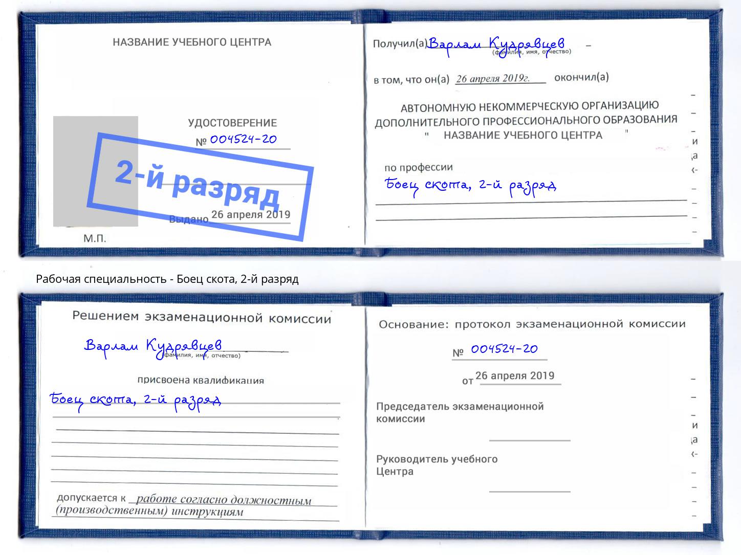 корочка 2-й разряд Боец скота Железнодорожный