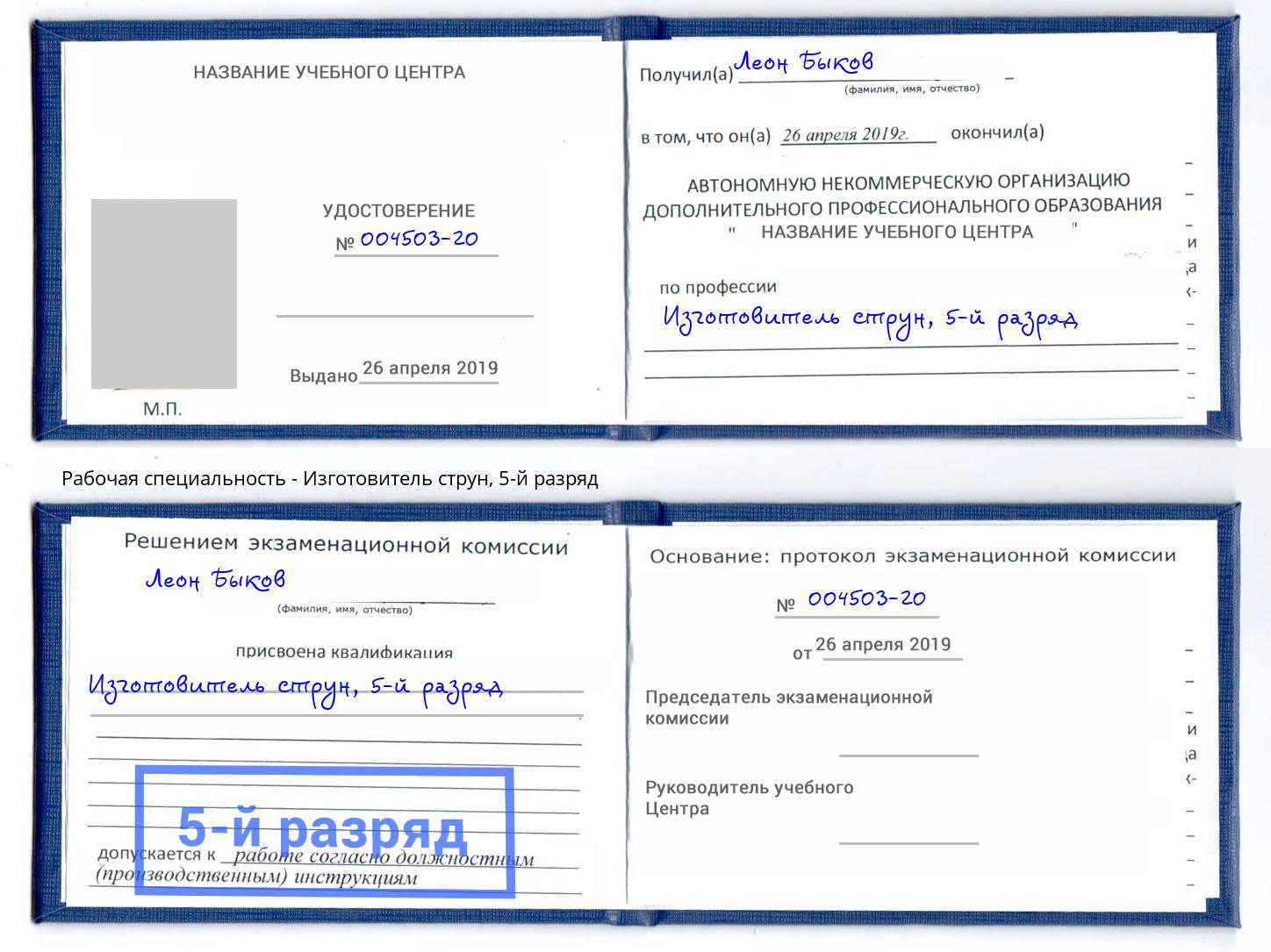 корочка 5-й разряд Изготовитель струн Железнодорожный