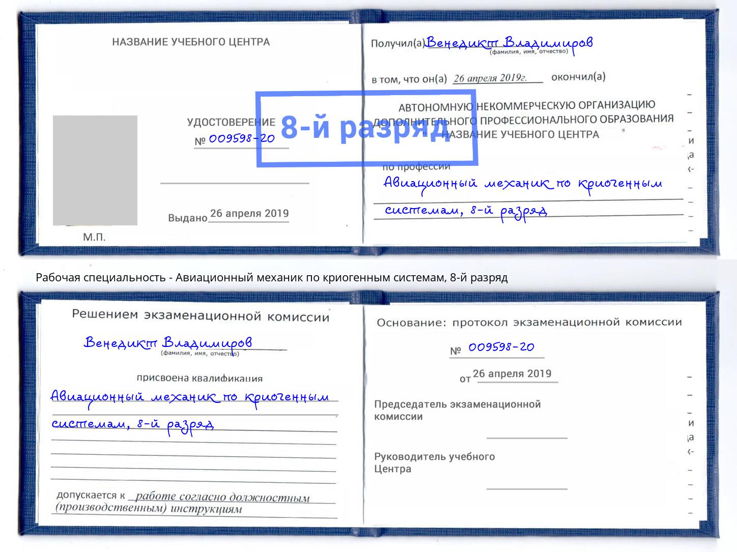 корочка 8-й разряд Авиационный механик по криогенным системам Железнодорожный