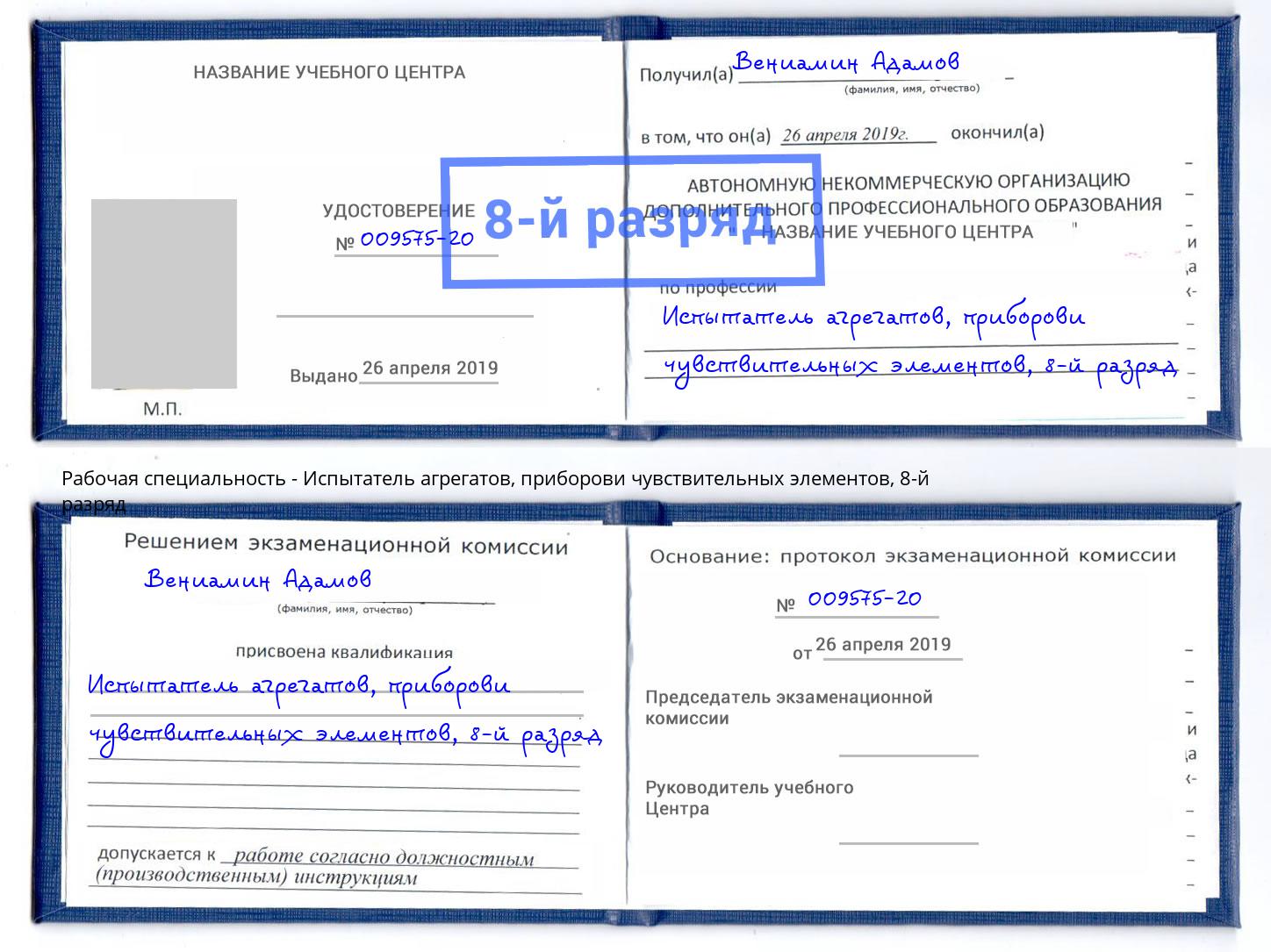 корочка 8-й разряд Испытатель агрегатов, приборови чувствительных элементов Железнодорожный
